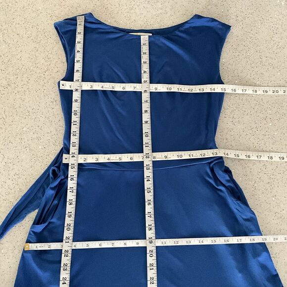 Boden Maxi Blue Eda Dress Striped Hem Cap Sleeve Stretch Belted 6 - Picture 6 of 13